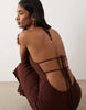 Miss Selfridge linen mix halter maxi dress in chocolate