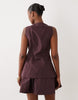 linen blend mini vest dress with poplin skirt in chocolate