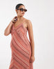 Vero Moda Maternity chevron knit crochet cami midi dress in pink