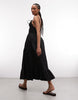 COLLUSION cami volume channel detailing midi dress in black