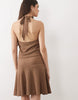 textured halter neck mini dress in brown