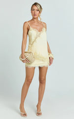Ava Top - Lace Trim Asymmetrical Camisole Top in Lemon
