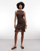knit fringe mini beach dress in metallic brown