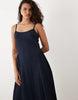 VILA jacquard jersey cami midi dress with waist details in navy