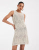 AWARE sleeveless patterned crochet mini dress in beige