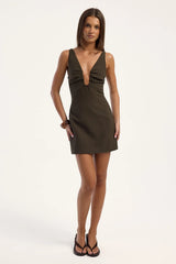 Perfect Stranger Alba Structured Mini Dress Khaki Green