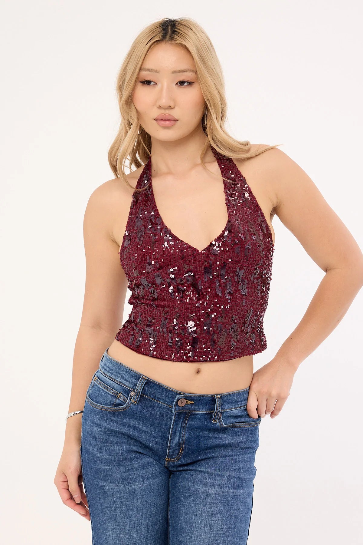 Motel Cosio Halter Top Mix Sequin Red