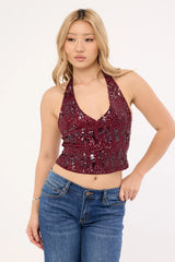 Motel Cosio Halter Top Mix Sequin Red