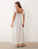 Esmée tie front puff sleeve maxi dress in white ditsy floral