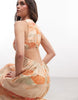 waisted cotton midaxi dress in sunset print