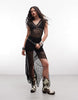 Noisy May cap sleeve maxi dress with asymmetric hem in black lace