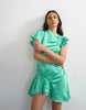 Topshop satin shirred detail tea dress in bright emerald green