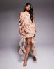 ASOS LUXE Ruffle halter neck rose print mini dress in pink