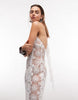 Noughts & Kisses sheer crochet halterneck sleeveless maxi dress in white