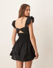 Esmée Exclusive shirred beach dress with frill straps and bow detail in black