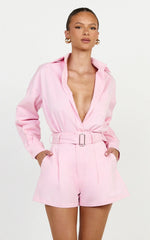 Violet Top - Button Down Long Sleeve Shirt in Pale Pink