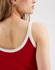 rib knit midi dress in red with white contrast trim