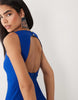 Vesper bengaline open back high neck maxi dress in cobalt