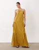 textured halter trapeze maxi dress in ocre