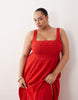 Curve exclusive Selina beach textured cotton shirred maxi sundress in red