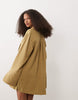 double cloth mini shirt dress with wide cuffs and oversized pockets in toasted sage