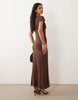 plunge slinky maxi dress in brown