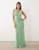 plunge v neck midaxi dress in green crochet stripe
