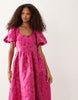 Sister Jane Pomegranate jacquard scoop neck puff sleeve maxi in bright pink