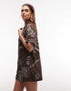 bowling shirt dress in chocolate conversational print