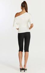 Dora Top - Off Shoulder Ruched Waist Top in Off White