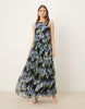 racer neck smock maxi dress in dark based floral