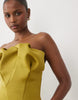 structured mini dress with scrunched bardot in avocado green scuba-style fabric