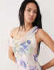 Tall fallen twist shoulder chiffon midi dress in abstract print