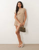 knit cinched pleated mini dress in stone