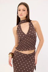Perfect Stranger Polka Wish Halter Top Brown