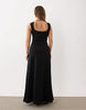 Petite square neck seam detail midi dress in black