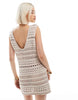 mock crochet mini dress with low back in stone