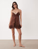 Miss Selfridge chiffon frill trim beach mini dress in chocolate