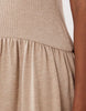 rib knit mixed fabrics midi dress with dropped waist in oatmeal
