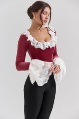 cabernet velvet lace trimmed corset top