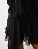 Oh Polly chiffon off shoulder balloon sleeve layered skirt tie detail mini dress in black