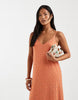 Vero Moda Petite floral eyelet jersey cami maxi dress in orange