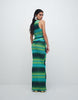 Ruched & Ready mesh cross front racer neck draped waist detail maxi dress in blue and green ombré