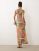 Never Fully Dressed Aria mesh long sleeve maxi dress in kaleidoscope print