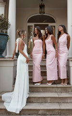 Jamie Maxi Dress - Strapless Ruched Fitted Column Dress in Pink