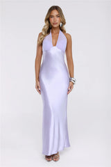 Luxe Satin Halter Neck Maxi Dress Lilac