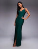 Vesper Petite bengaline cami V-neck low back maxi dress in forest green