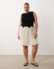 Curve color block crinkle mini dress in black & cream