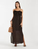 Object textured ruffle layered detail cami maxi dress in chocolate