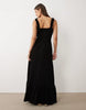Miss Selfridge seersucker shirred detail maxi dress in black